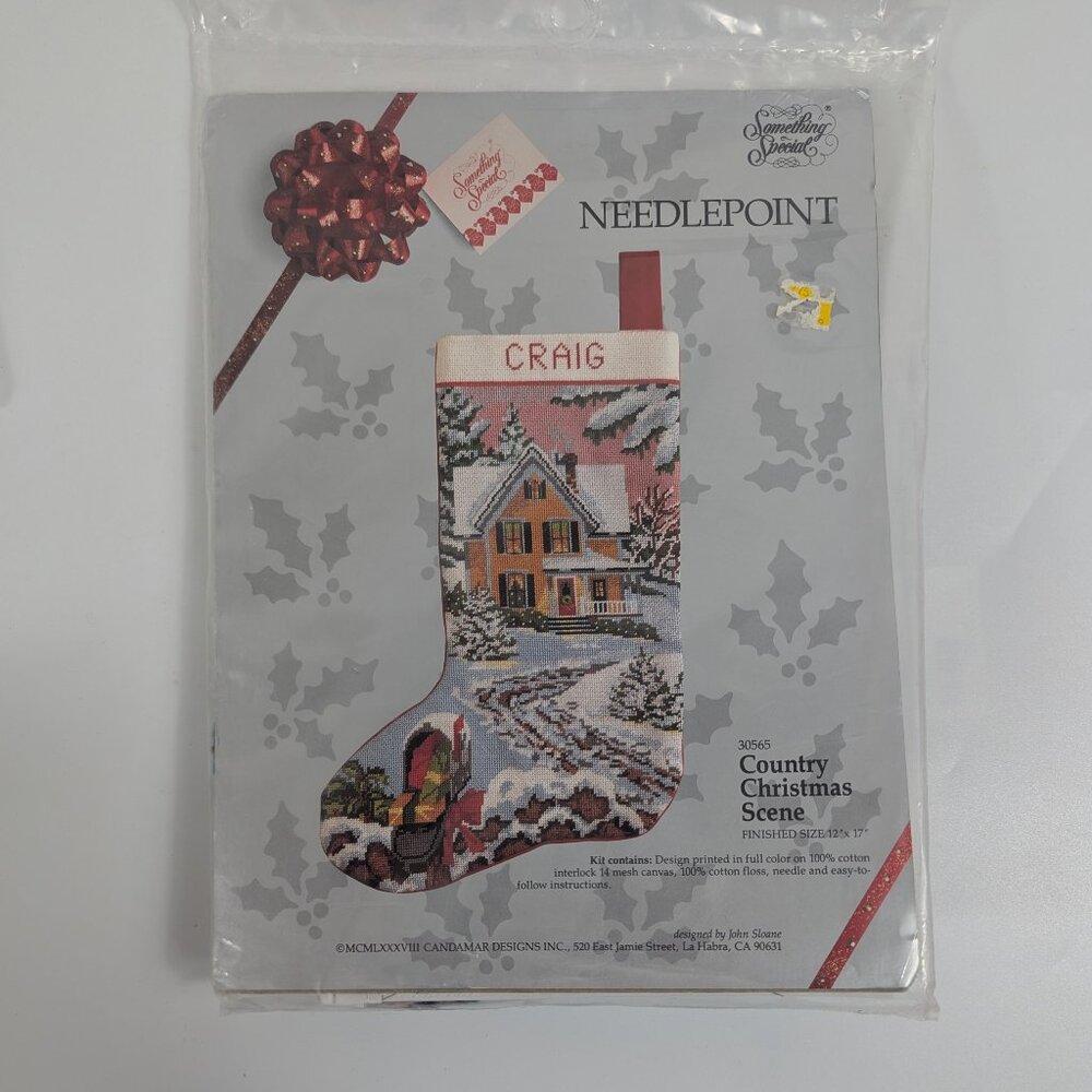 Candamar Needlepoint Stocking Kit Country Christmas Scene 30565 NEW & Sealed